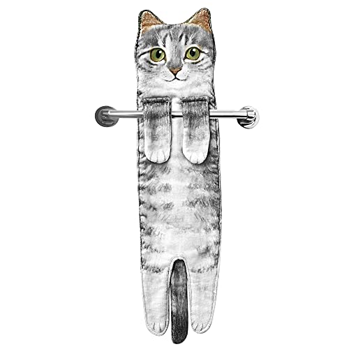 Cat Hand Towels for Kitchen Bathroom - Cute Cat Decor Gadgets - Hanging Soft Absorbent Hand Face Towel - Funny Birthday Mothers Day Housewarming Holiday Unique Gifts for Women Mom Lady Cat Lovers