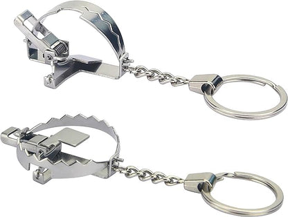 TAOHUAJIANG Mini Bear Trap Keychain - Funny & Cool Mouse Trap Gadget (Stainless Steel, Silver)