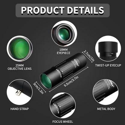 Olimt 8x25 Monocular Telescope Mini Pocket Monocular Compact Monoculars for Adults