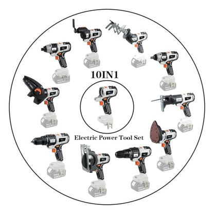20V 10 Piece Power Tool Kit, Cordless Power Tool Kits, with 2 x 4.0Ah Batteries and Charger in Case, Brushless Power Tool Combo Kit for DIY Projects, Tool Set