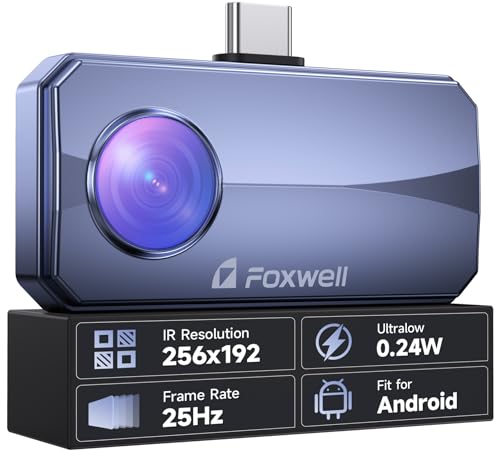 FOXWELL RT100 Thermal Camera for Android (USB-C) Smartphones, 256x192 Super IR Resolution Thermal Imaging Camera, -4°F to 1022°F Thermal Imager for Home/HVAC/Electrical/Plumbing/Automotive Inspection