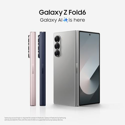 SAMSUNG Galaxy Z Fold 6 AI Cell Phone, 512GB Unlocked Android Smartphone, Circle to Search, Handsfree Live Interpreter, AI Photo Edits, Large Screen, 2024,US 1 Yr Manufacturer Warranty, Silver Shadow