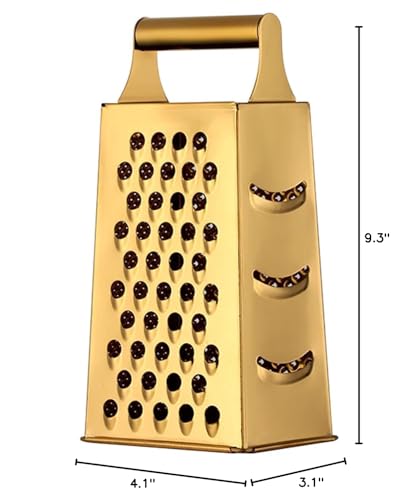 Large Stainless Steel 4 Sides Grater Slicer with Handle, Multifunctional Cutter Planing for Ginger, Garlic, Cucumbers, Carrots, Cheese, Potato, Ergonomic Design Kitchen Gadgets Accessories Gold