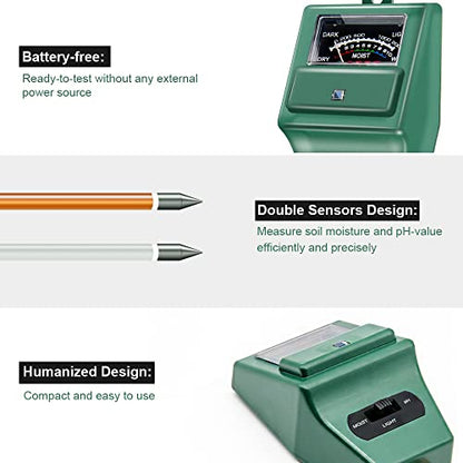 SONKIR Soil pH Meter, MS02 3-in-1 Soil Moisture/Light/pH Tester Gardening Tool Kits for Plant Care, Great for Garden, Lawn, Farm, Indoor & Outdoor Use (Green)