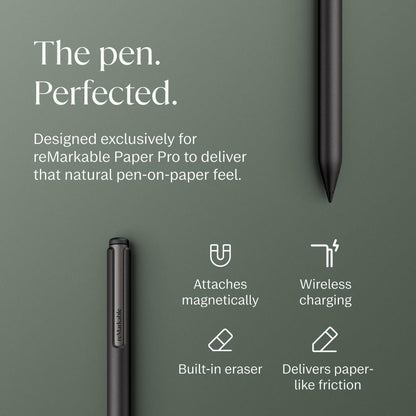 reMarkable Paper Pro Bundle – Premium Leather | Includes 11.8” reMarkable Paper Tablet, Marker Plus Pen with Eraser, and a Book Folio Cover in Black Leather