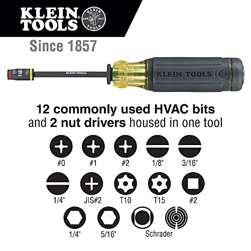 Klein Tools 32304 Screwdriver, 14-in-1 Adjustable Screwdriver with Flip Socket, HVAC Nut Drivers and Bits, Impact Rated