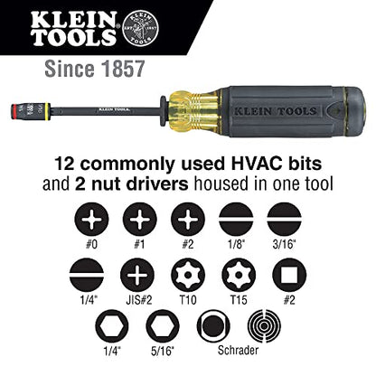 Klein Tools 32304 Screwdriver, 14-in-1 Adjustable Screwdriver with Flip Socket, HVAC Nut Drivers and Bits, Impact Rated