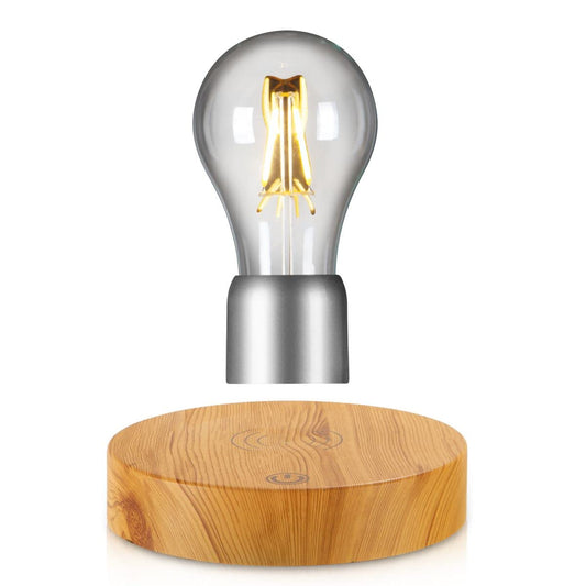 VGAzer Magnetic Levitating Floating Wireless LED Light Bulb Desk Lamp for Unique Gifts, Room Decor, Night Light, Home Office Decor Desk Tech Toys (Round Wooden Base.)