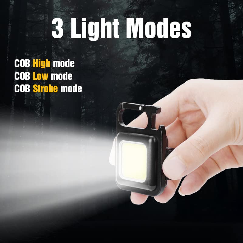 FFKQBH LED Flashlight Cob Keychain Work Light, Triple Light Flashlight with 3 Modes, EDC Purse Light, Rechargeable Flashlights for Home, Camping, Walking (4)
