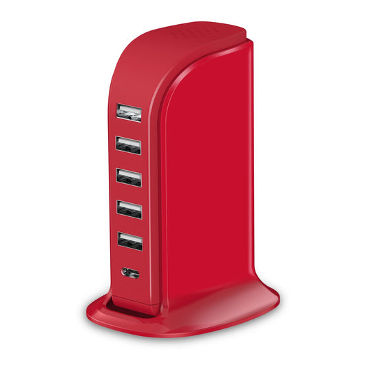 USB Phone Charger 6 Ports 40W Upoy, Type C Wall Charger Smart 6A, Charging Tower with 5ft Power Cord, USB Power Adapter Fast Charging, Smart Home Device Charging Station, iPhone/Ipad Accessories