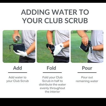Club Scrub Pro Golf Club and Golf Ball Cleaning Bag, Waterproof Clean Face Technology Liner, Perfectly Dry Microfiber Exterior, Detachable Clip, Machine Washable, Cleans Club Grooves, Black Pro
