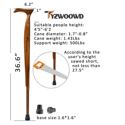 TYZWOOWD Walking Canes for Men, Wooden Sticks for Seniors, Handcrafted, Ergonomic, Wood Wax Oil Coating Walking Canes for Senior Balance, Crutches for Adults - Great Gift Idea