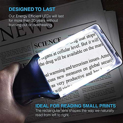 MagniPros Patented 6X Rechargeable Magnifying Glass with 3 Color Light Modes & Anti-Glare Lens - Relieve Eye Strain | Perfect for Low Vision Seniors, Macular Degeneration & Fine Print