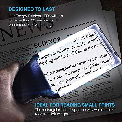 MagniPros Patented 6X Rechargeable Magnifying Glass with 3 Color Light Modes & Anti-Glare Lens - Relieve Eye Strain | Perfect for Low Vision Seniors, Macular Degeneration & Fine Print