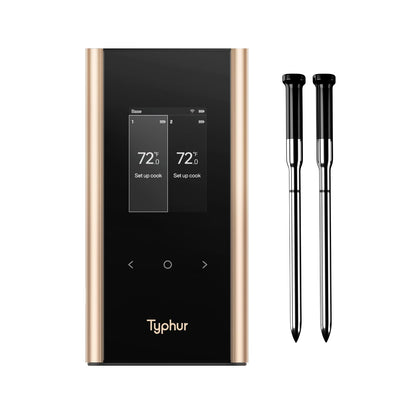 Typhur SYNC Gold Wireless Meat Thermometer | Two Slim Probes | 10x Stronger Signal Than Bluetooth | Reliable Readings Through Closed Smoker, Kamado Grill, BBQ, and Tough Obstacles | Easy-to-Use Base