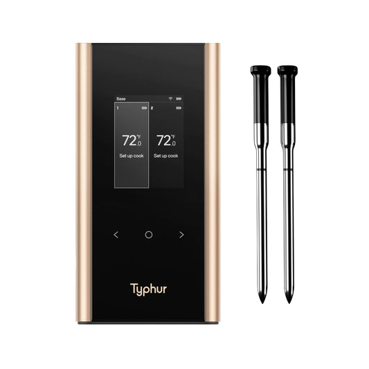 Typhur SYNC Gold Wireless Meat Thermometer | Two Slim Probes | 10x Stronger Signal Than Bluetooth | Reliable Readings Through Closed Smoker, Kamado Grill, BBQ, and Tough Obstacles | Easy-to-Use Base
