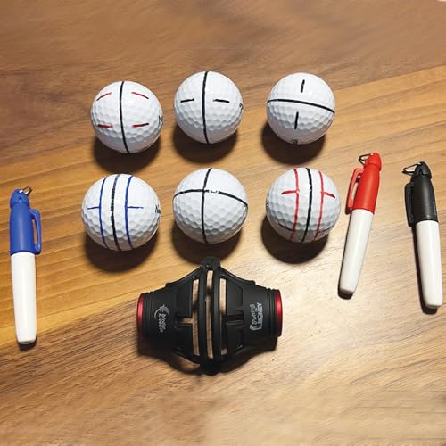 BIRDIE79 Birdie Liner Black Golf Ball Marker Alignment Tool Kit - 360-Degree Triple Line Stencil with 3-Color Pens and Gift Box - Premium Quality