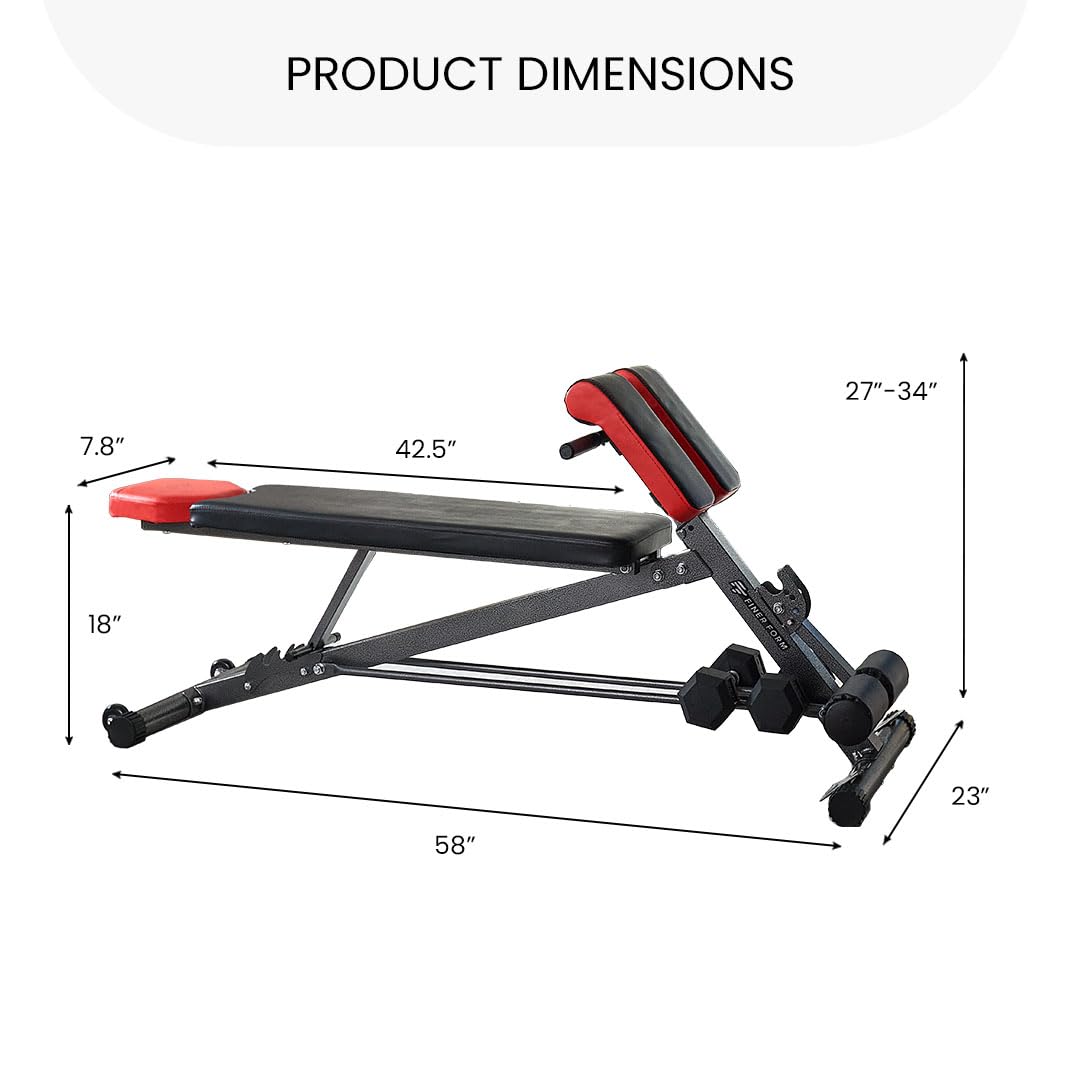 Finer Form Multi-Functional Weight Bench for Full All-in-One Body Workout – Versatile Adjustable Workout Bench for Home Gym. Fitness equipment perfect for Back HyperExtension, Bench Press, Roman Chair Exercise, Sit up. Adjusts to Decline or Flat Bench.