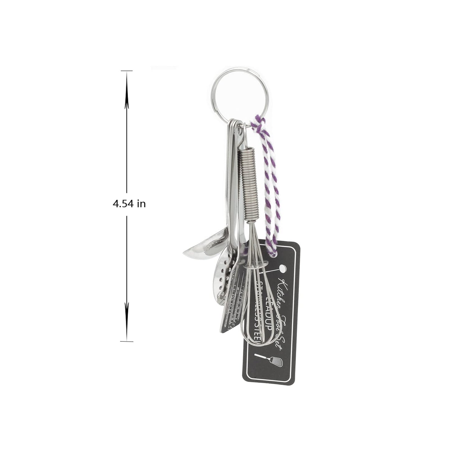 LEADUP Mini Stainless Steel Kitchen Tool Set with Keychain(3.5"),Set of 5,Includes Whisk, Spatula, Spoon, Skimmer,Soup ladle