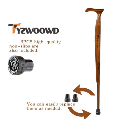 TYZWOOWD Walking Canes for Men, Wooden Sticks for Seniors, Handcrafted, Ergonomic, Wood Wax Oil Coating Walking Canes for Senior Balance, Crutches for Adults - Great Gift Idea