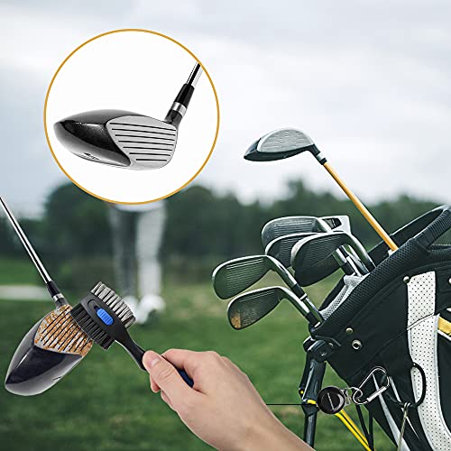 THIODOON 2 Pack Golf Club Brushes and Groove Cleaner 2 ft Retractable Zipline Carabiner Oversized Golf Brush Head with Retractable Spike Comfortable Grip Golf Club Cleaner