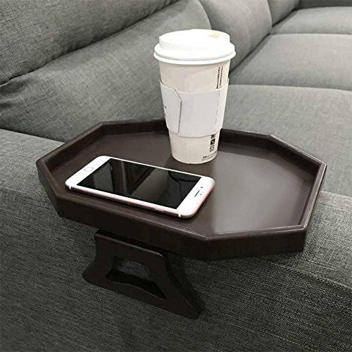 Xchouxer Sofa Arm Clip Table, Armrest Tray Table, Drinks/Remote Control/Snacks Holder, 9 in x 12.3 in x 4.5 in … (Cherry Brown)