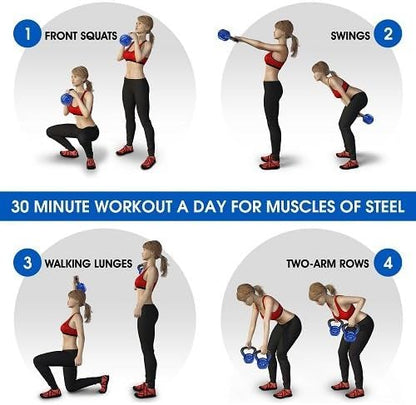 Yes4All 15 lb Kettlebell Weight Vinyl Coated Cast Iron for Dumbbell Weights Exercises, Gym, Fitness, Full Body Workout Equipment Push up, Grip and Strength Training, Blue