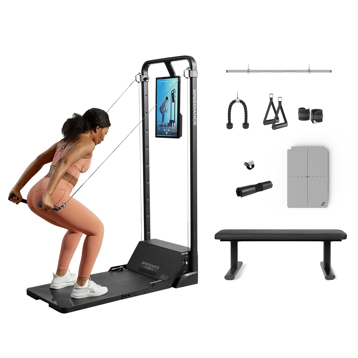 Speediance Gym Monster Home Gym Machine, Works & Smart PowerGrip & Adjustable Barbell Hooks & Extender Belt Attachments & Skiing Handles Bundle