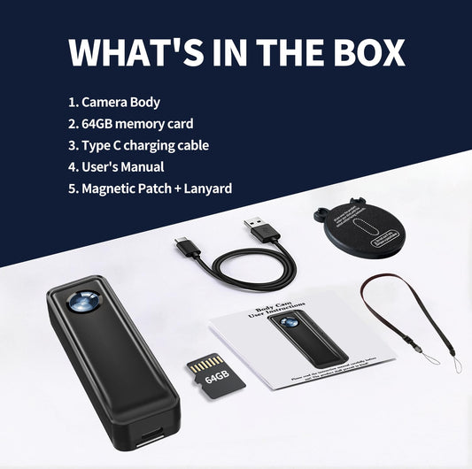 Body Cam, 4K HD Action Camera, Mini Body Camera with 64GB Memory Card, Portable Vlogging Camera with Magnetic Back Clip, Wearable Camcorder Daily Records Easy to Use for Traveling Cycling Home Office