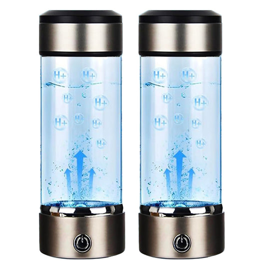 Hydrogen Water Bottle 14 Oz Portable Hydrogen Water Ionizer Machine - Hydrogen Water Generator - Hydrogen Rich Water Glass Health Cup (Black-2pcs)