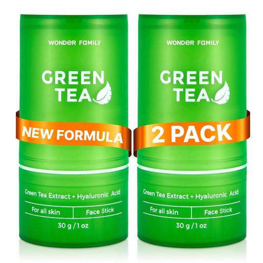 WONDER FAMILY 2-in-1 Green Tea Mask Stick - Blackhead Remover Mask & Hyaluronic Acid Moisturizer - Facial Deep Pore Cleanser - Face Masks for Skincare (2-pack, Tea Tree)