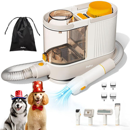Dog Grooming Kit, Pet Grooming Vacuum Suction 99% Pet Hair with HEPA Technology, Dog Clippers 5-in-1 Pet Grooming Tools, 2L Large Capacity, 60dB Low Noise Orange