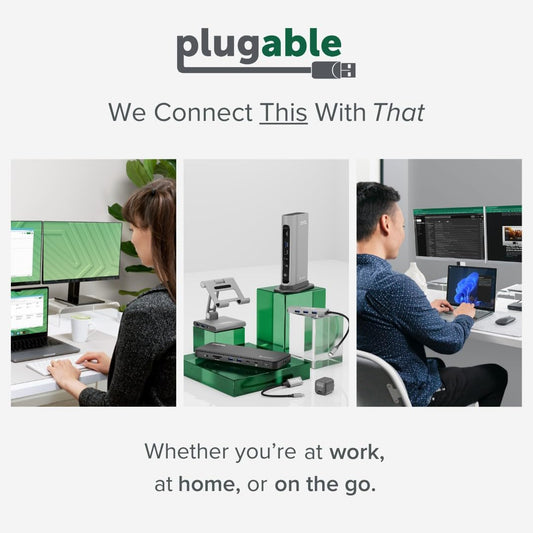 Plugable USB 3.0 and USB-C Universal Laptop Docking Station with 2 HDMI Ports for Windows, Mac, and ChromeOS (Gigabit Ethernet, Audio)