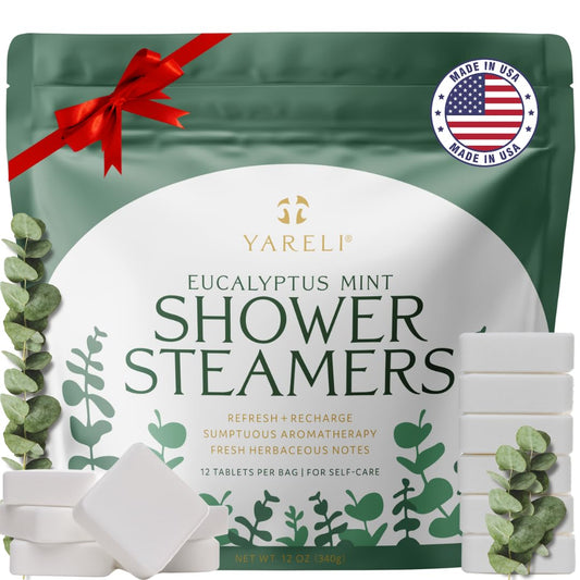 Yareli Shower Steamers Aromatherapy, 12 Pack, for Women and Men - Sinus Relief and Self Care Mother's Day, Birthday, and Relaxation Spa Gift - Eucalyptus Mint