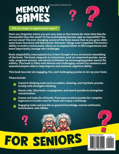 Memory Games for Seniors: A Large Print XXL Puzzle Activity Book with 501 Exciting and Funny Brain Exercises to Increase Cognitive Abilities [The Smart Senior Adult's Gift]