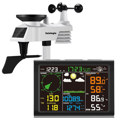 Sainlogic Wireless Weather Station with Outdoor Sensor, 8-in-1 Weather Station with Weather Forecast, Temperature, Air Pressure, Humidity, Wind Gauge, Rain Gauge, Moon Phrase, Alarm Clock (No WiFi)