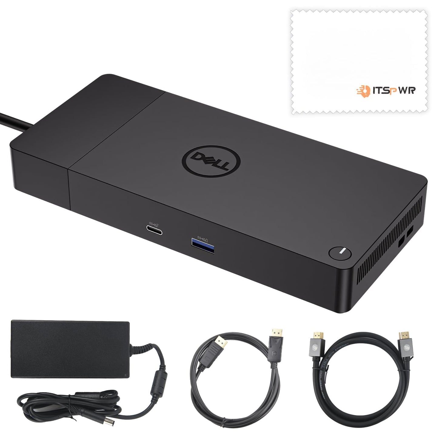 Dell WD19S 180W Docking Station, USB-C, 3 External Display, HDMI, Dual DP, Power Charge up to 130W + ITSPWR Bundle with HDMI 4K Cable + DP Cable+ Cleaning Cloth