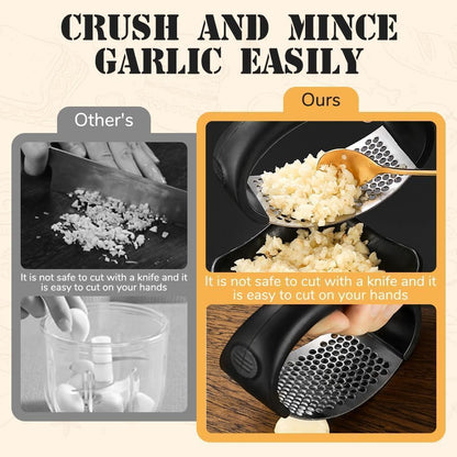 IKAROJSFII 2025 Upgraded Stainless Steel Garlic Crusher, Garlic Press Rocker Garlic Mincer Masher Home Kitchen Gadgets Utensils Portable Manual Garlic Grater (1, black)