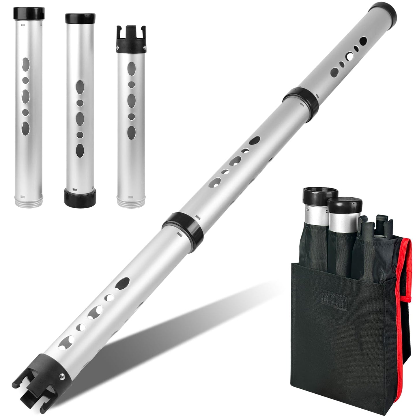 River Hill Golf Golf Ball Retriever, 3 Pieces Aluminum Alloy Picker Upper Tube w/Storage Bag, 25 Golf Balls Shagger Grabber, 41.3 Inch Ball Collector, Pickup Tool Device
