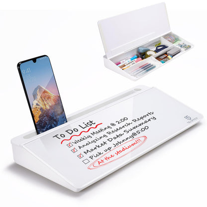 Small Glass Desktop Whiteboard Dry-Erase-Board - Computer Keyboard Stand White Board Surface Pad with Drawer, Desk Organizers with Accessories for Office, Home, School Supplies