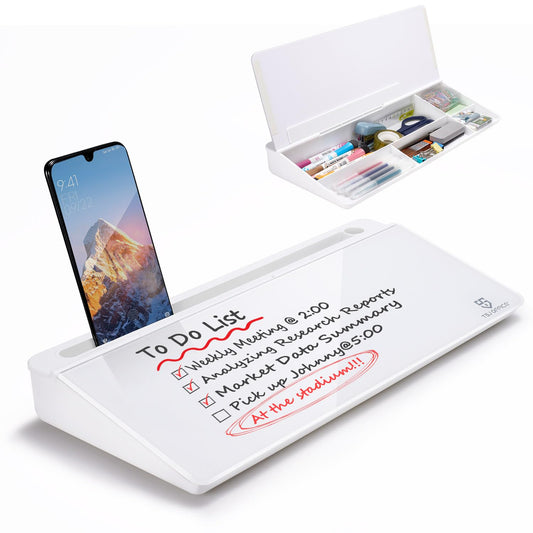 Small Glass Desktop Whiteboard Dry-Erase-Board - Computer Keyboard Stand White Board Surface Pad with Drawer, Desk Organizers with Accessories for Office, Home, School Supplies
