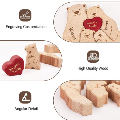Personalized Wooden Cute Bear Puzzle with 2-6 Family Name, We are Custom Family Member Names Puzzle Home Gifts, Ideal Gift for Mother's Day, Father’s Day, House Warming Decor, Unique Gift for Mom&Dad