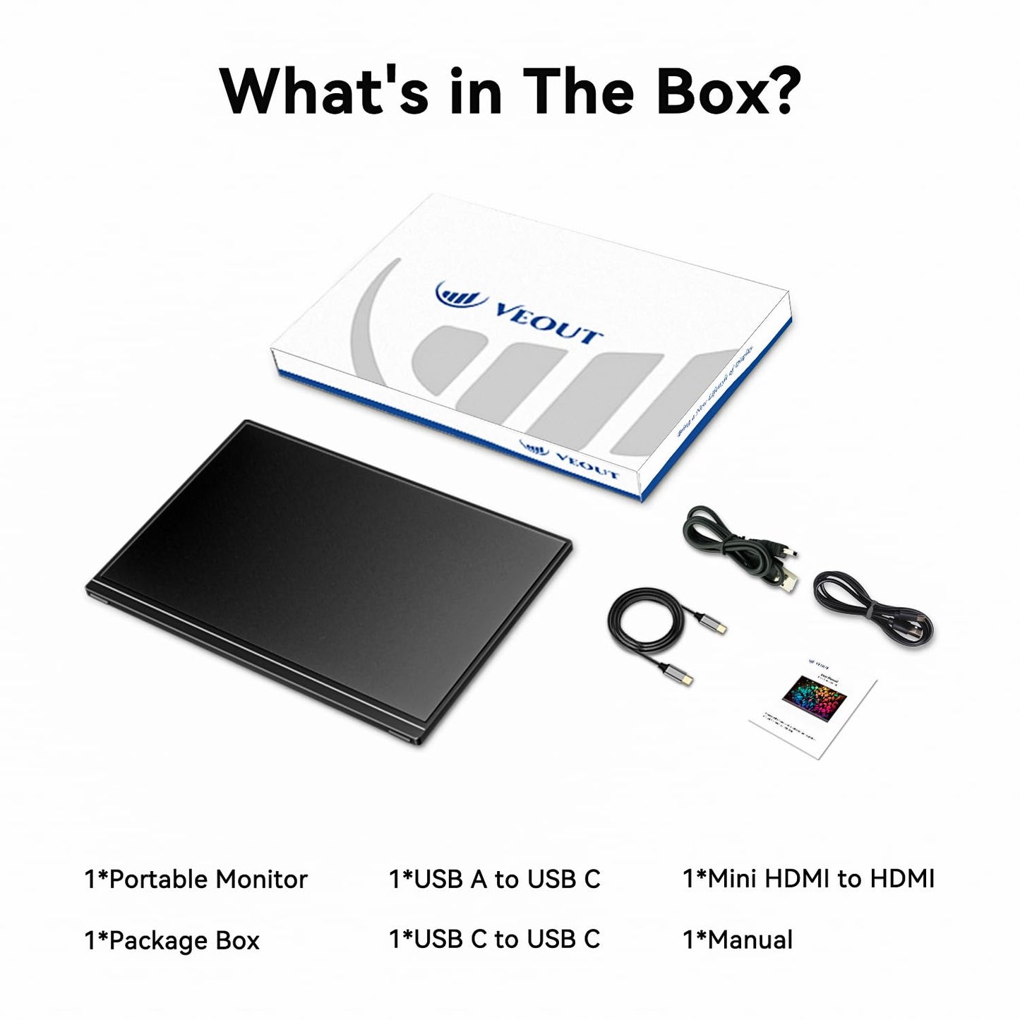 Veout 16" Portable Monitor, 1920 * 1200P IPS Laptop Screen with USB-C, HDMI Gaming Monitor Featuring a Kickstand, 0.3" Ultra-Slim for Travel and Office Use