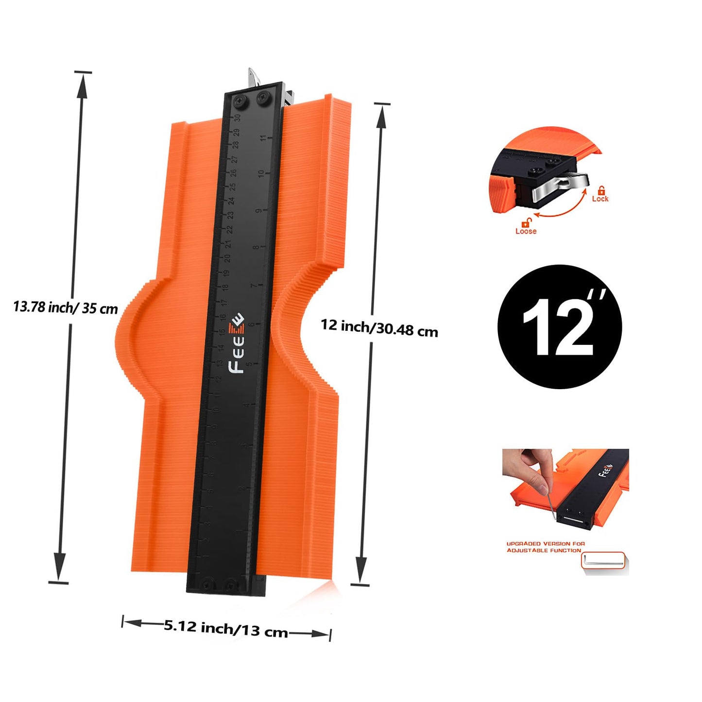 Feeke Contour Gauge (12 Inch) with Lock Profile Tool, Super Contour Duplicator Men Gifts Woodworking Tools Carpenter Tools Construction Scribe Tools for Man, Gifts for Men Dad Husband