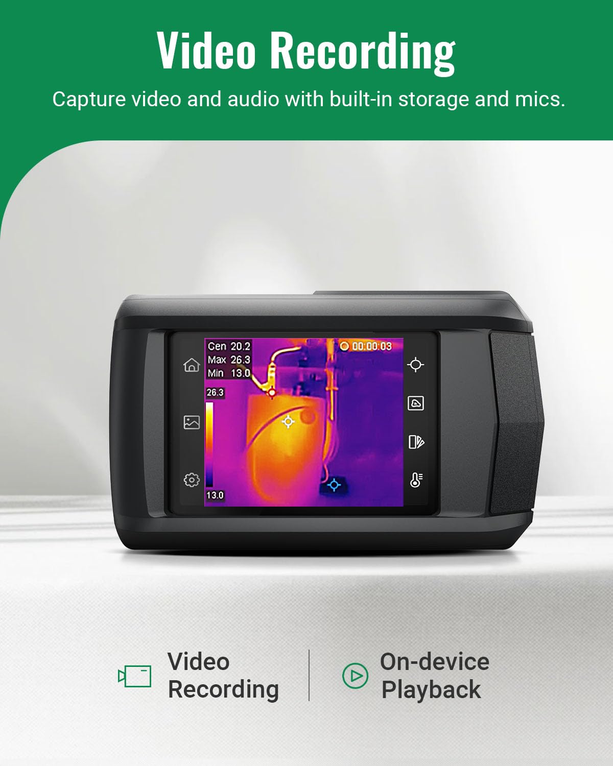 HP96 Thermal Imaging Camera, Super Resolution 240 x 240 Thermal Camera with Visual Camera, 96 x 96 IR Resolution, 3.5" Touch Screen, 25 Hz, Video and Audio Recording, 50° FOV, -4°F to 662°F