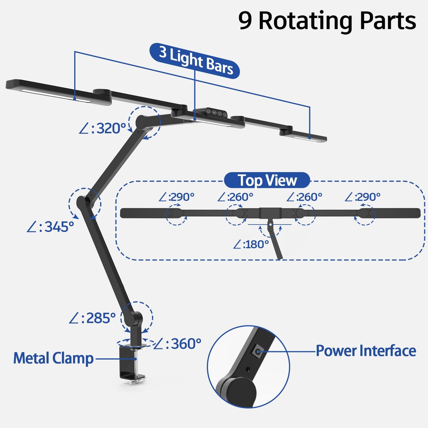 EPABINA LED Desk Lamp with Clamp, 41.5" Clamp on Architect Desk Lamp for Home Office, 24W Bright Tall Computer LED Table Light Adjustable Overhead Clip on Office Lighting for Work Craft