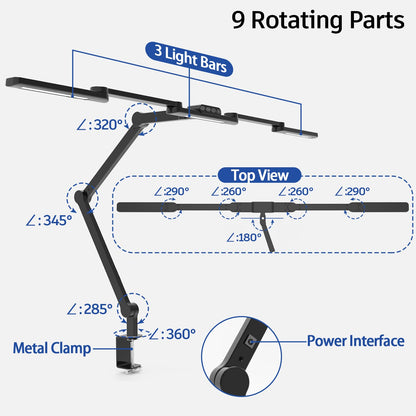 EPABINA LED Desk Lamp with Clamp, 41.5" Clamp on Architect Desk Lamp for Home Office, 24W Bright Tall Computer LED Table Light Adjustable Overhead Clip on Office Lighting for Work Craft