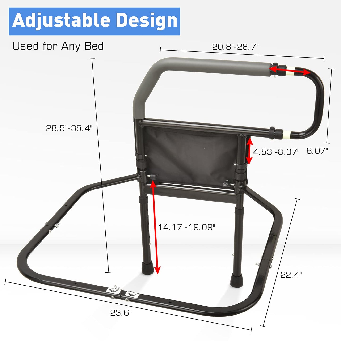 Sangohe Bed Rail for Elderly, Bed Assist Grab Bar Handle with Storage Pocket, Safety Bed Rails for Elderly Adults Getting in & Out of Bed at Home and Dorm - Fit King, Queen, Full, Twin