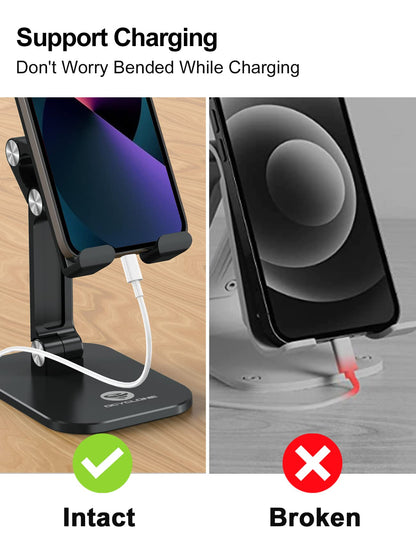 OCYCLONE Phone Stand, Adjustable Height and Angle Foldable Cell Phone Stand Holder for Desk, Taller iPhone Stand Compatible with 4.7"-13" Smartphones iPad Tablet, Black