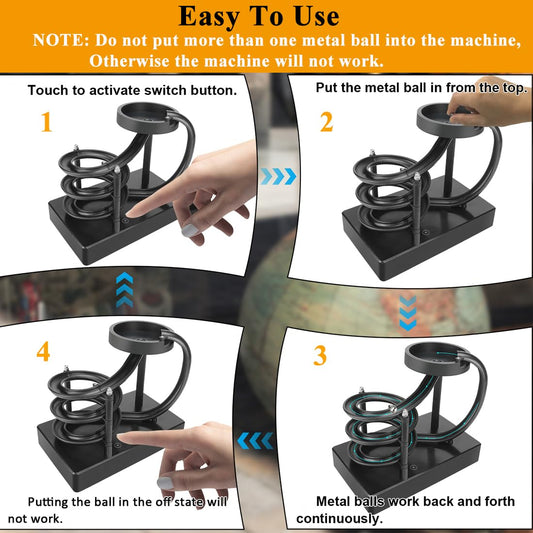 Kinetic Art Perpetual Motion Machine Desk Toy, Non-Stop Rolling Ball Funny Toys Stress Relief Cycle Device, Educational Science Newtons Physics Gadget Desktop Decor for Home and Office - Black